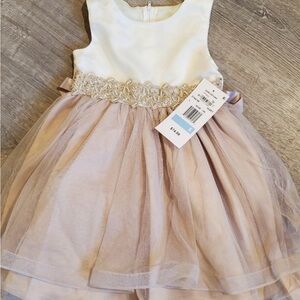 Elegant White and Cream/Taupe Girls Dress